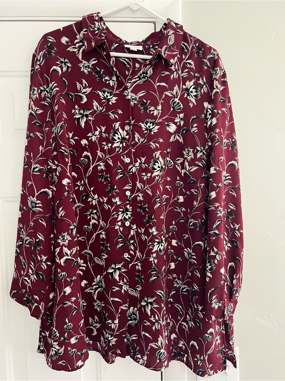 J. Jill Burgundy Floral Button-Front Blouse
